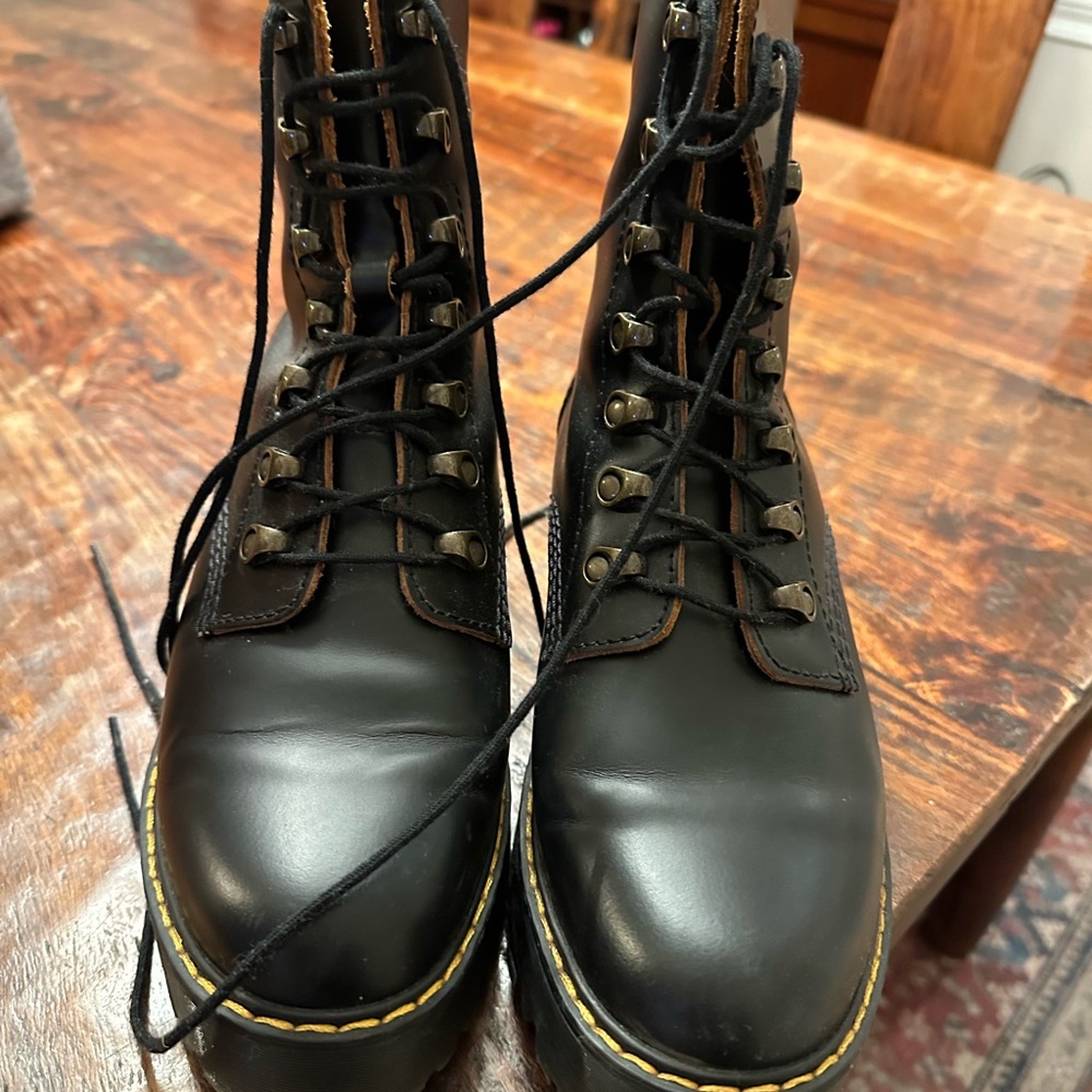 Dr. Martens Black Lace-Up Boots with Yellow Stitching